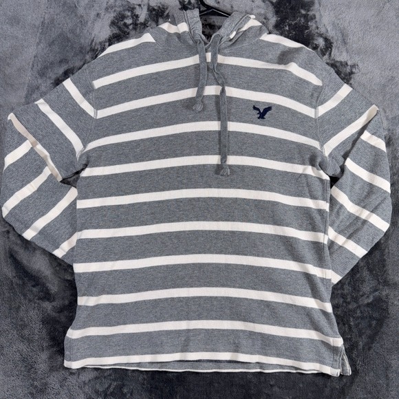 American Eagle Outfitters Other - American Eagle Outfitters Mens Medium Grey White Striped Thermal Waffle Hoodie